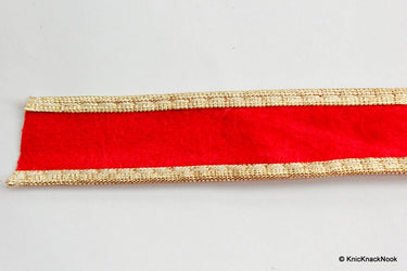Red Velvet Trim Ribbon WIth Gold Border Piping